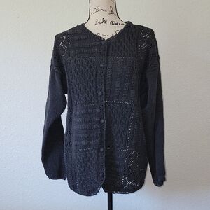 Vintage Black Crocheted Cardigan Sweater Patchwork Grandmacore Cottagecore Boho
